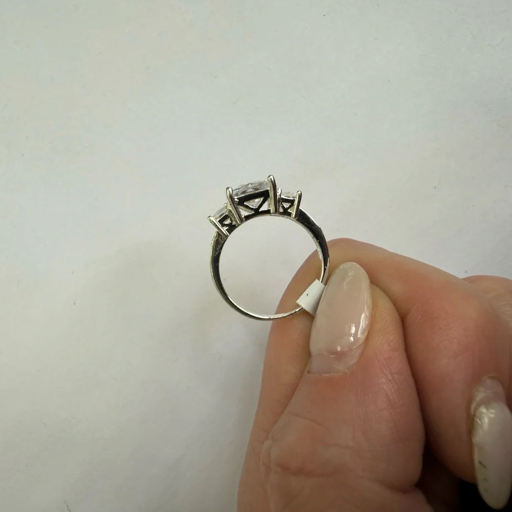 Diamond 925 Silver Stamped Engagement Ring Size 7